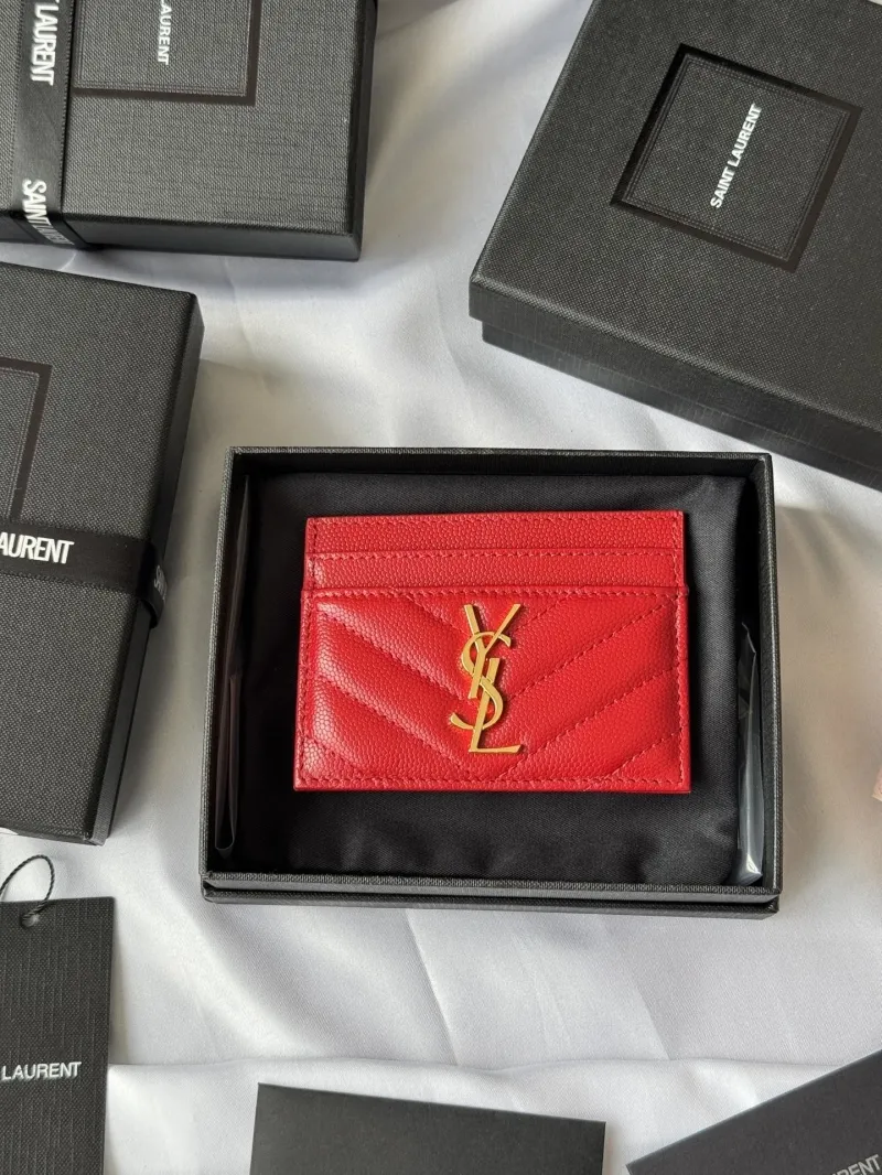 Saint Laurent Red Leather Card Holder
