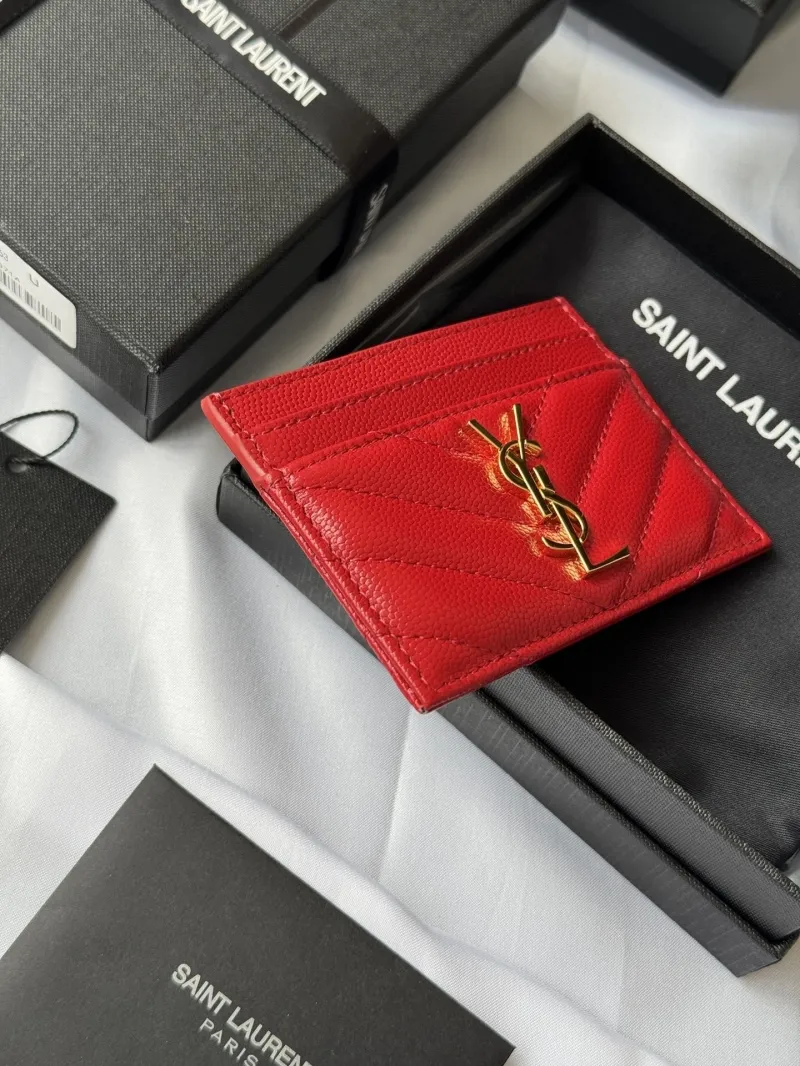 Saint Laurent Red Leather Card Holder - Image 4