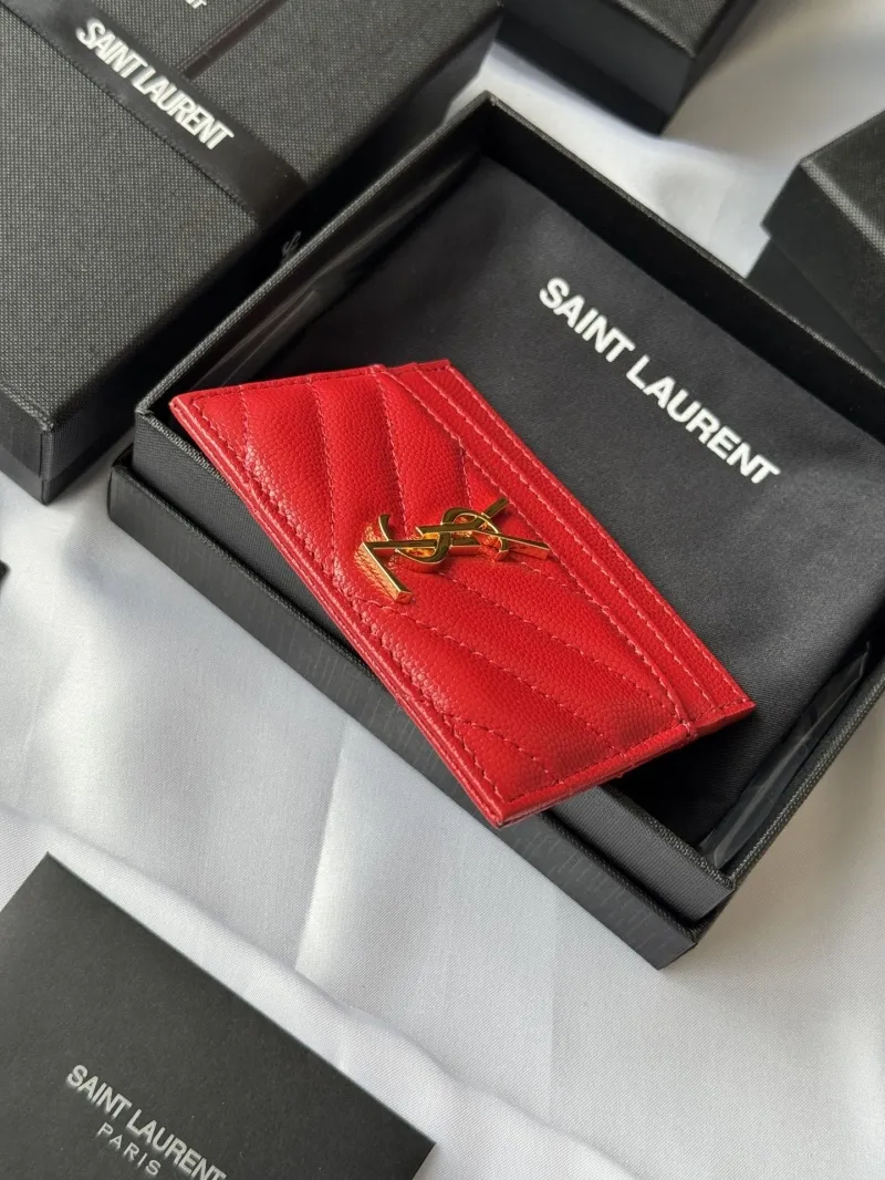Saint Laurent Red Leather Card Holder - Image 5