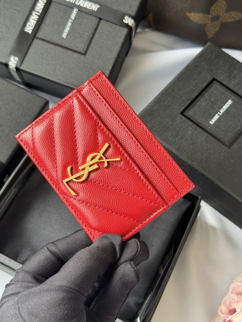 Saint Laurent Red Leather Card Holder - Image 6