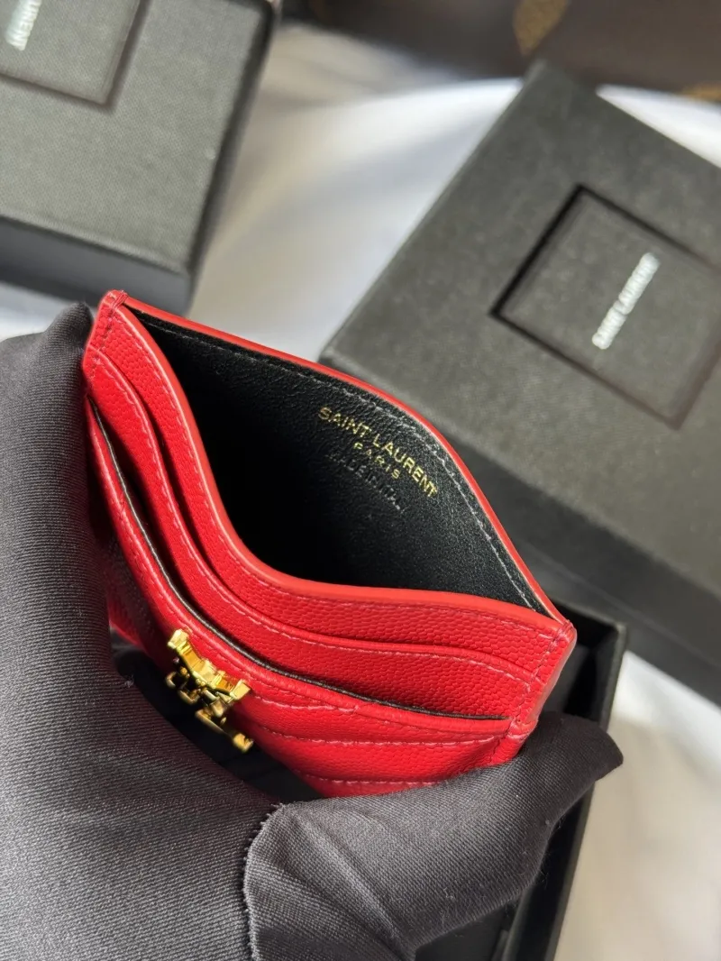 Saint Laurent Red Leather Card Holder - Image 8