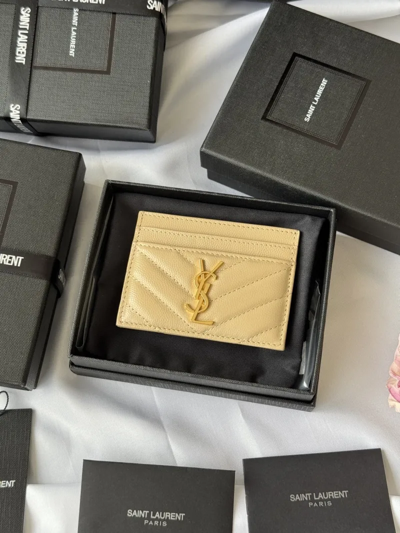 Saint Laurent Beige Quilted Card Holder
