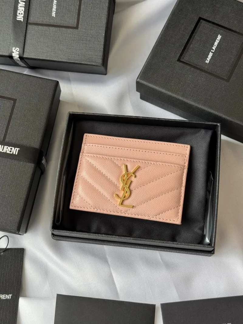 YSL Pink Quilted Leather Card Holder