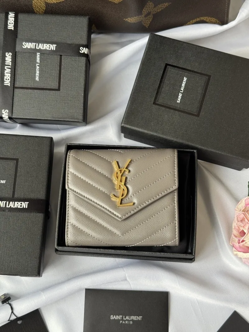 Saint Laurent Gray Compact Leather Wallet