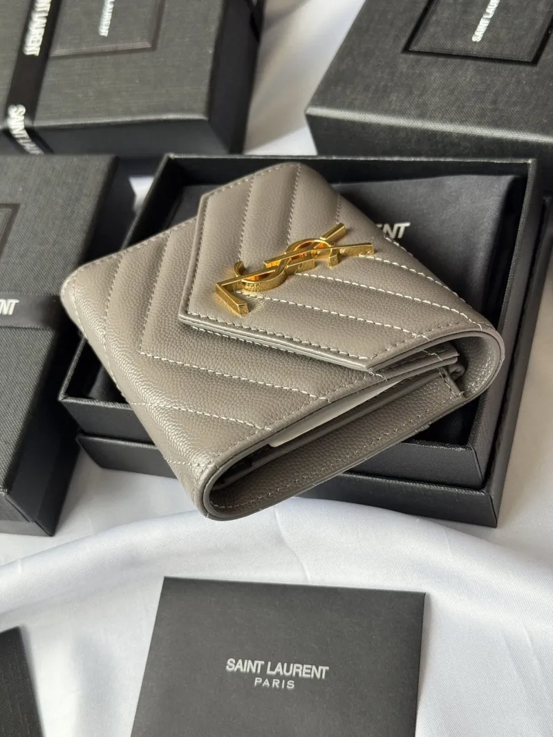 Saint Laurent Gray Compact Leather Wallet - Image 3