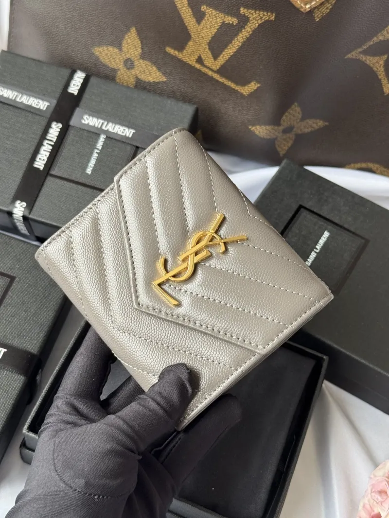 Saint Laurent Gray Compact Leather Wallet - Image 4