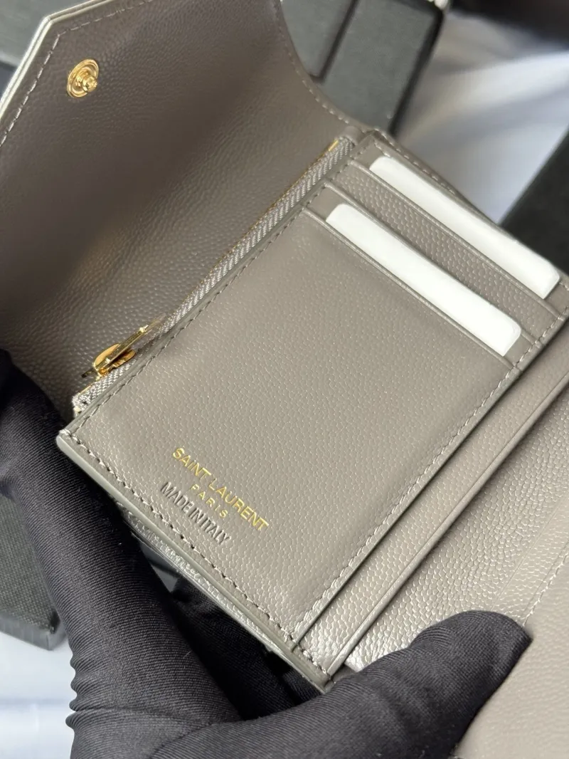 Saint Laurent Gray Compact Leather Wallet - Image 6