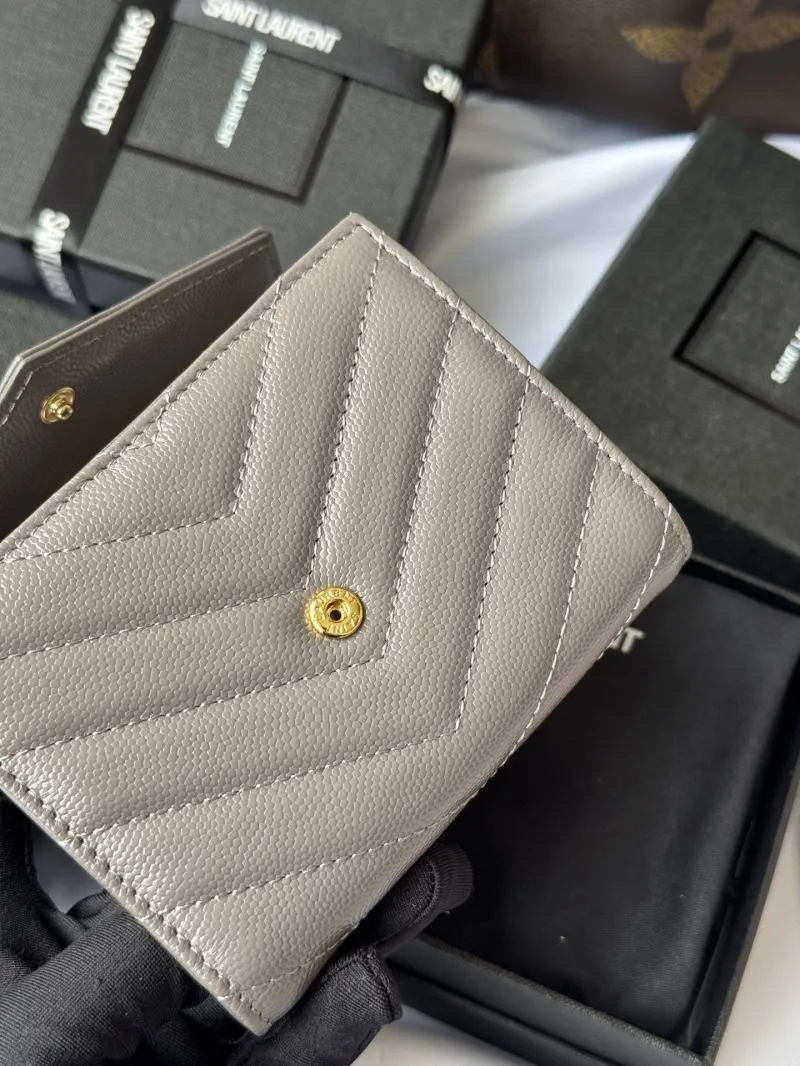 Saint Laurent Gray Compact Leather Wallet - Image 7