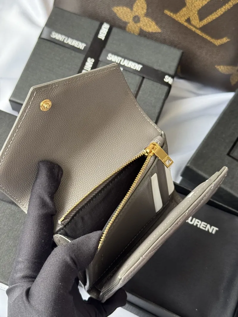 Saint Laurent Gray Compact Leather Wallet - Image 8