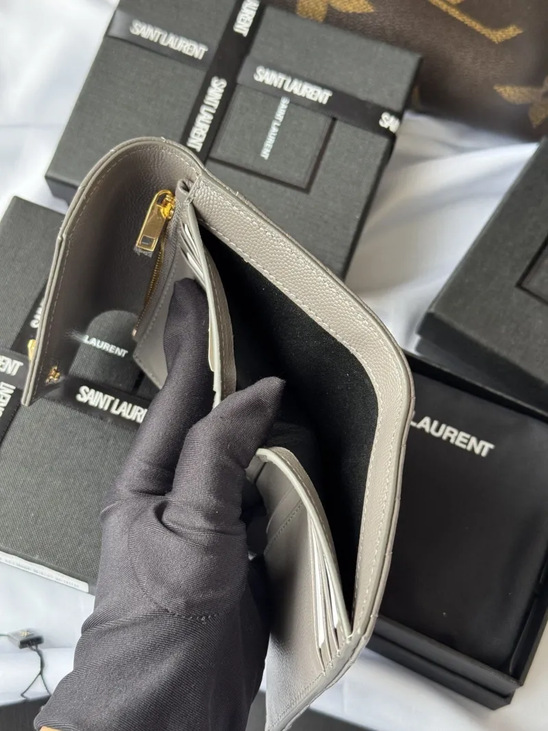 Saint Laurent Gray Compact Leather Wallet - Image 9
