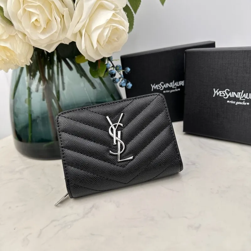 YSL Black Compact Zip Wallet 290