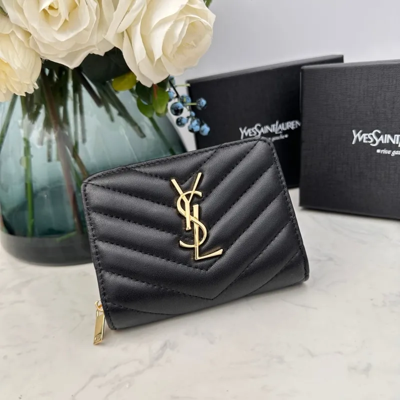 YSL Black Quilted Zip Wallet 291