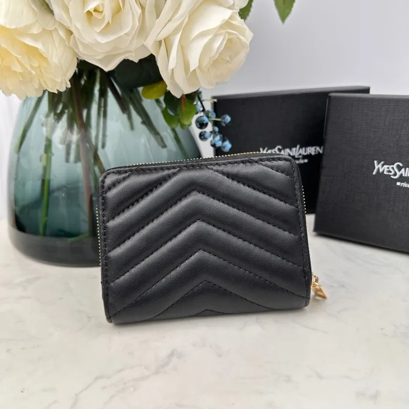 YSL Black Quilted Zip Wallet 291 - Image 3