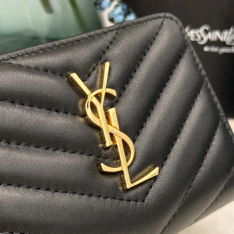 YSL Black Quilted Zip Wallet 291 - Image 5