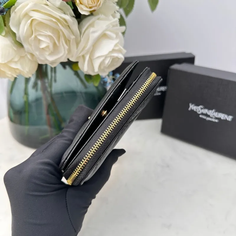 YSL Black Quilted Zip Wallet 291 - Image 7