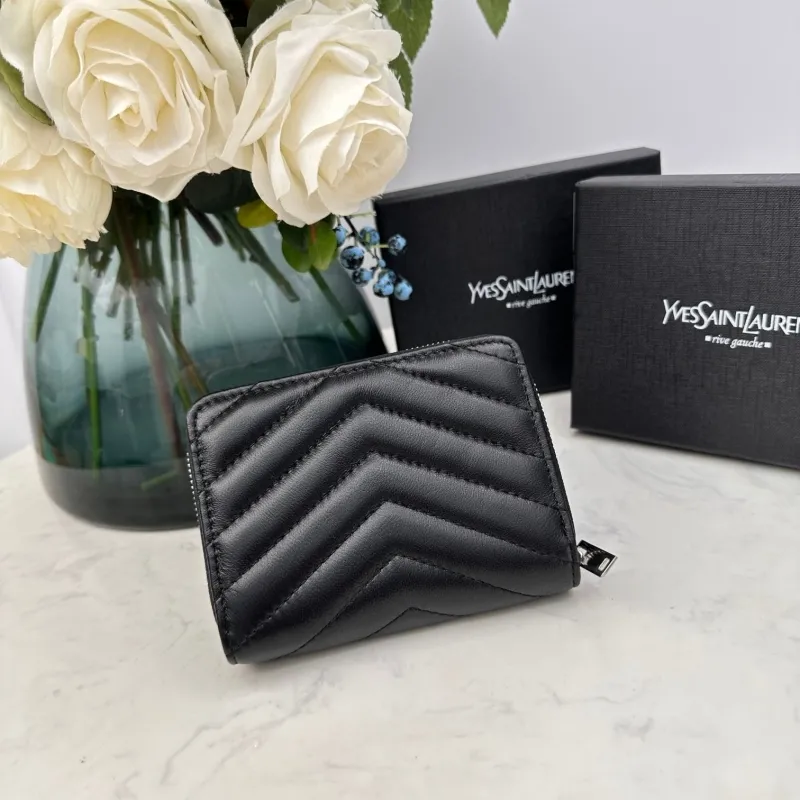 YSL Black Quilted Zip Wallet - Image 3