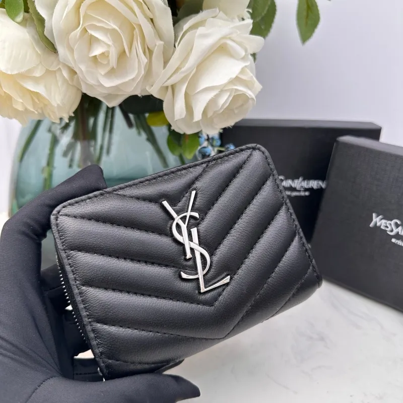 YSL Black Quilted Zip Wallet - Image 4
