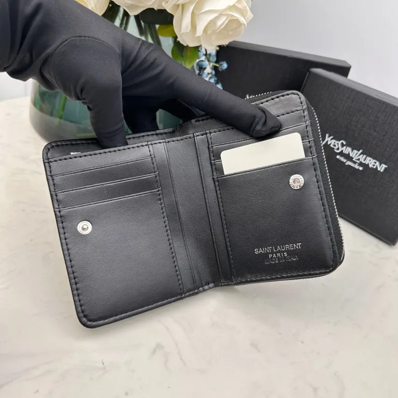 YSL Black Quilted Zip Wallet - Image 5