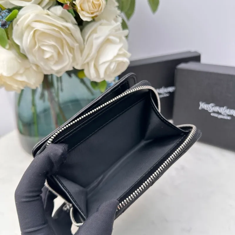YSL Black Quilted Zip Wallet - Image 6