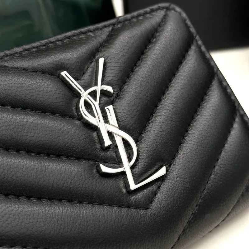 YSL Black Quilted Zip Wallet - Image 7