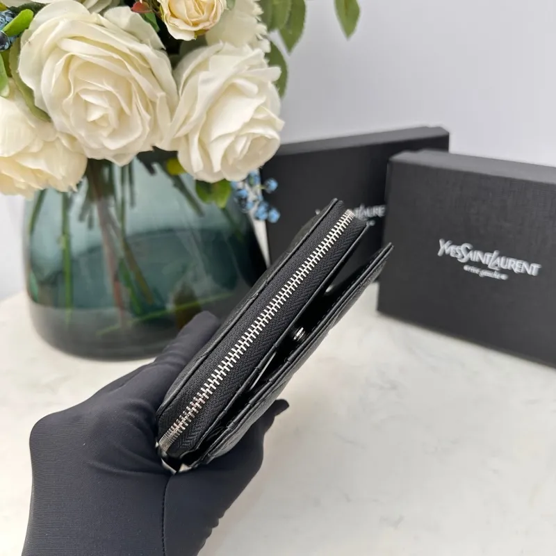 YSL Black Quilted Zip Wallet - Image 8
