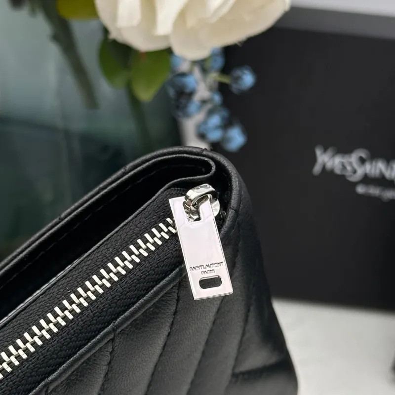 YSL Black Quilted Zip Wallet - Image 9