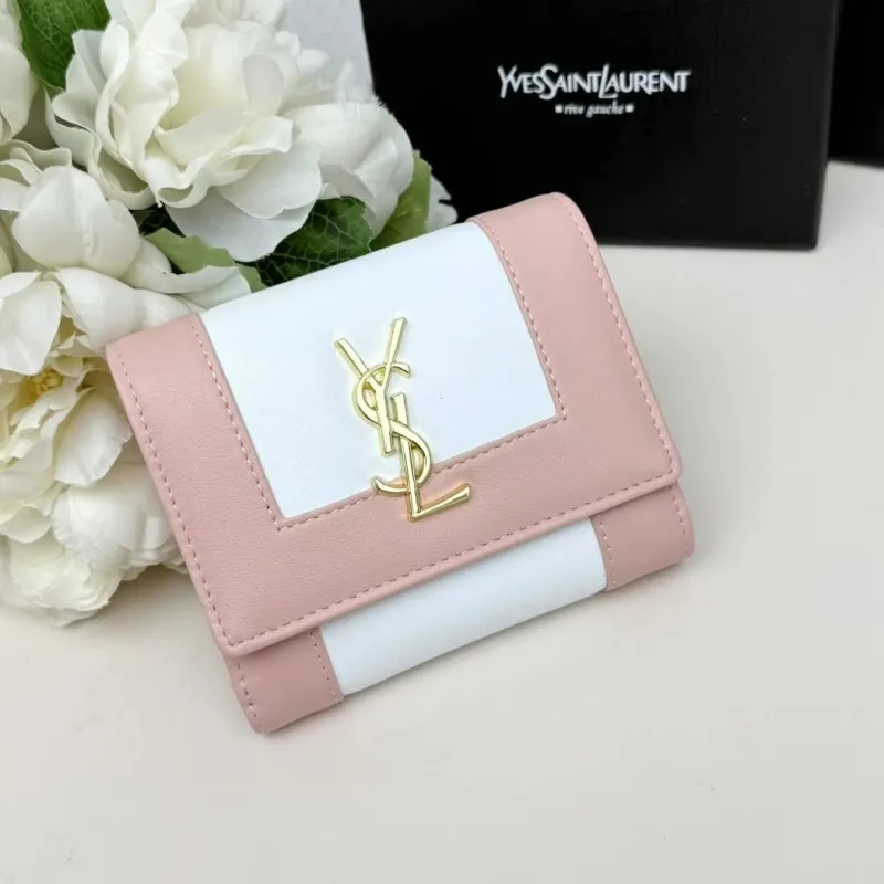 YSL Pink White Compact Wallet 293