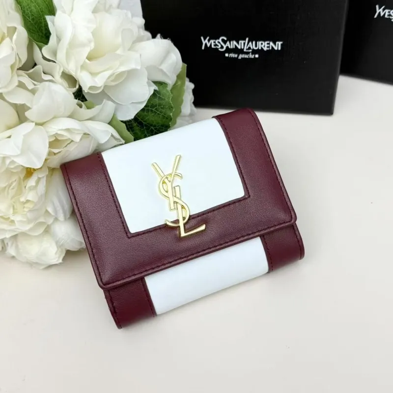 YSL Maroon White Compact Wallet 294