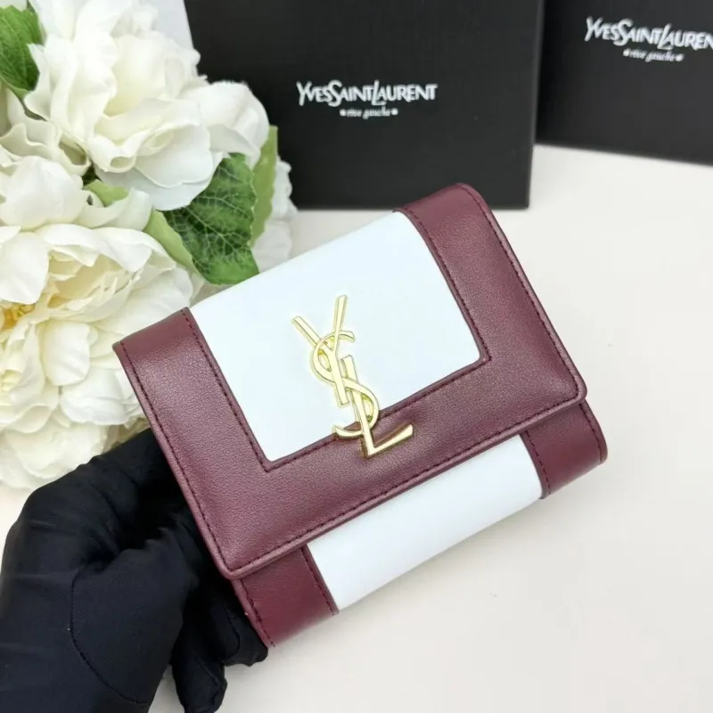 Alternative view of YSL Maroon White Compact Wallet 294