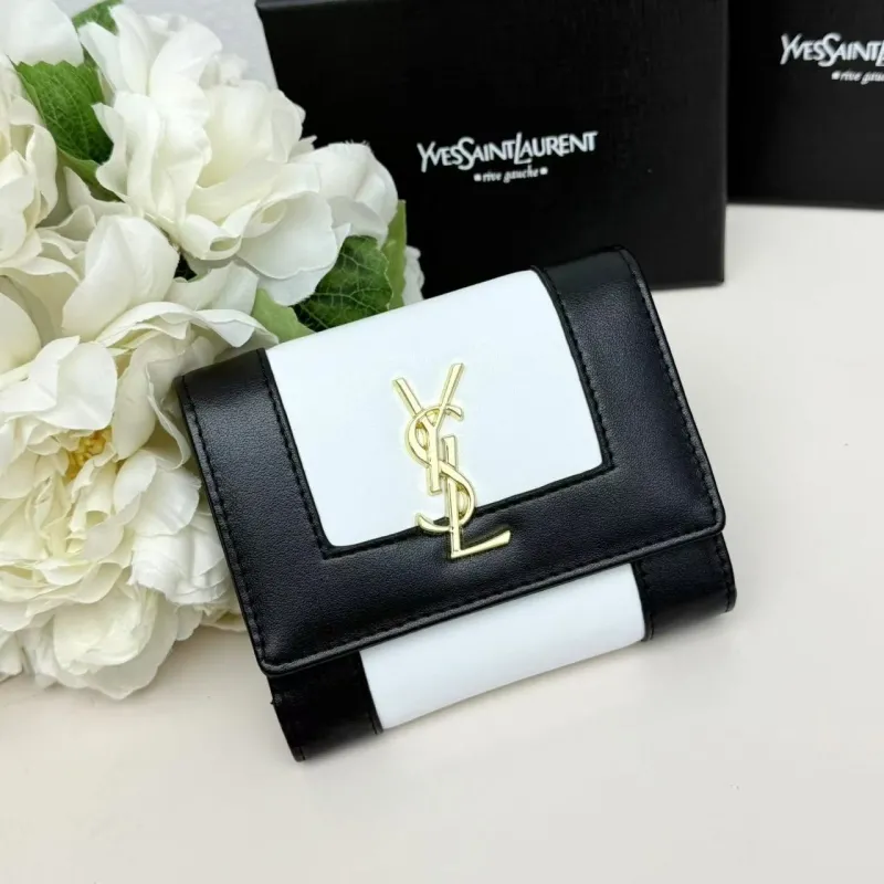 YSL Black White Leather Compact Wallet