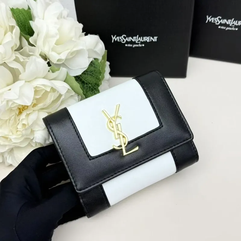 Alternative view of YSL Black White Leather Compact Wallet