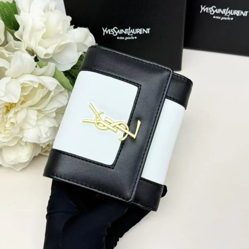 YSL Black White Leather Compact Wallet - Image 3