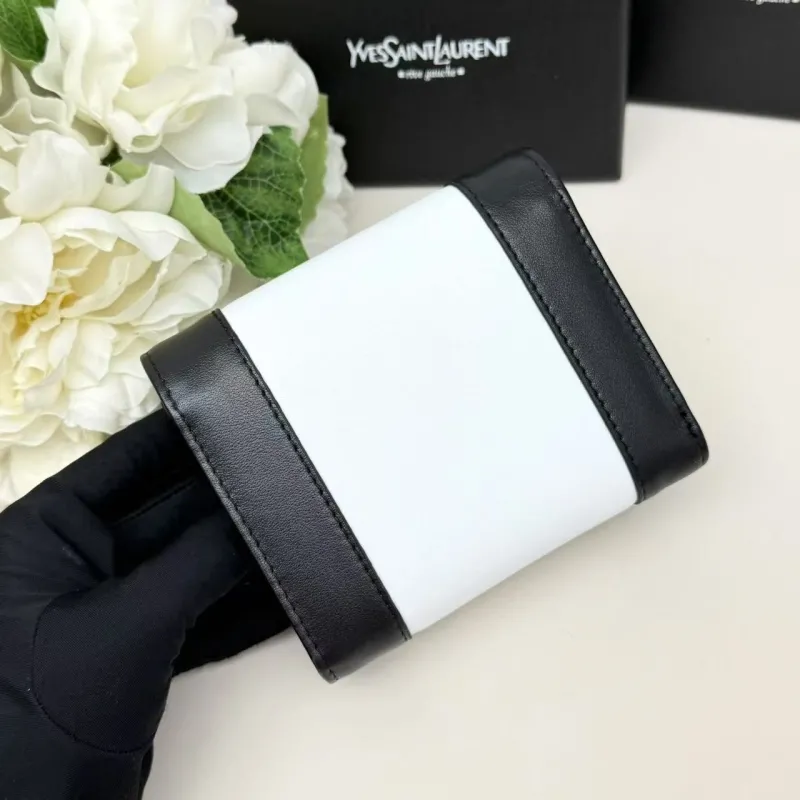 YSL Black White Leather Compact Wallet - Image 4