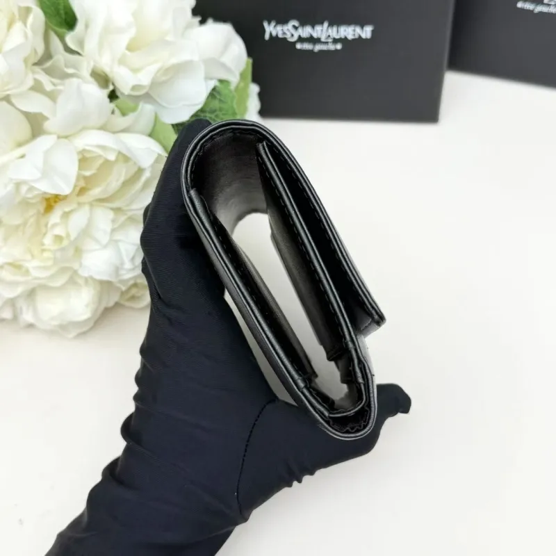 YSL Black White Leather Compact Wallet - Image 5