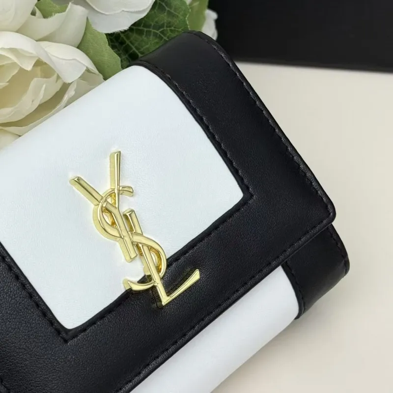 YSL Black White Leather Compact Wallet - Image 6