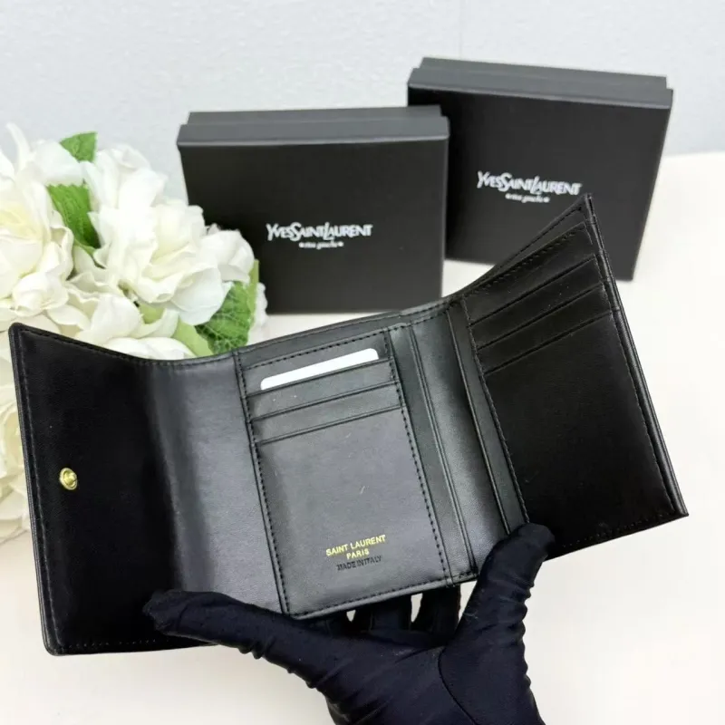 YSL Black White Leather Compact Wallet - Image 7