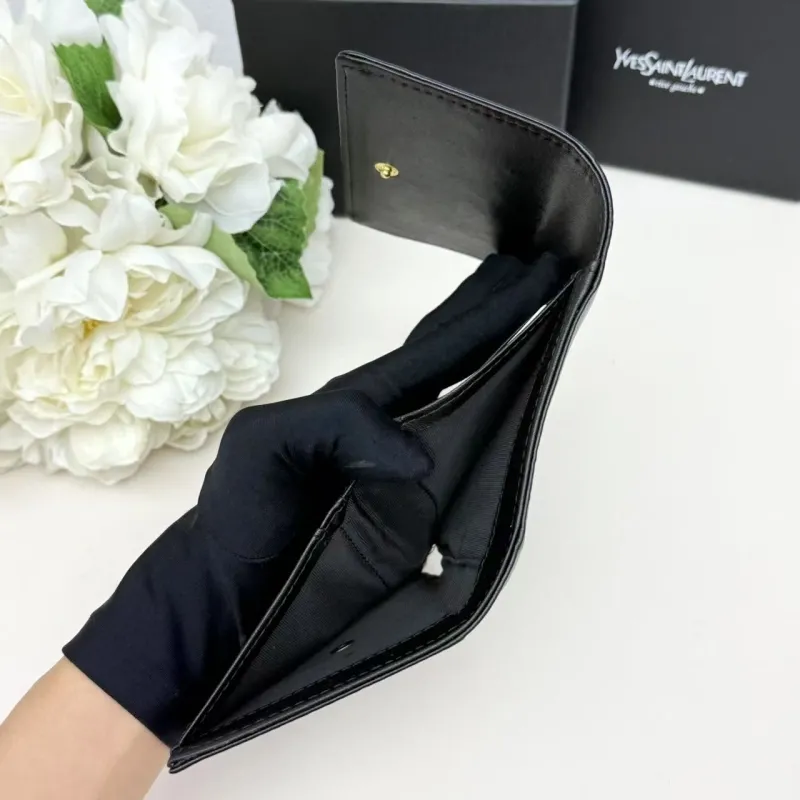 YSL Black White Leather Compact Wallet - Image 8