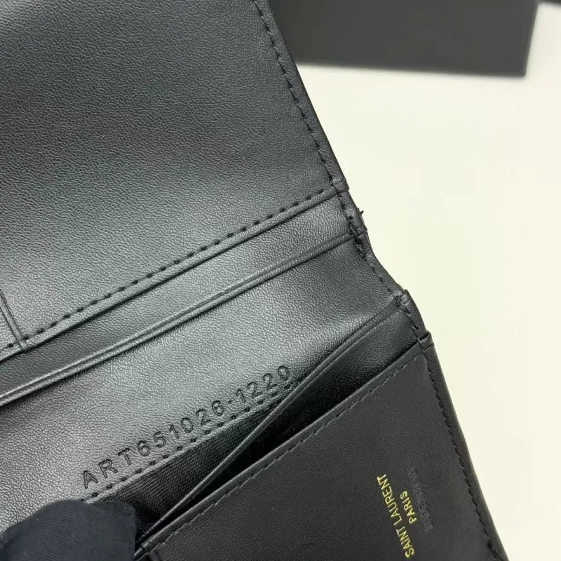 YSL Black White Leather Compact Wallet - Image 9