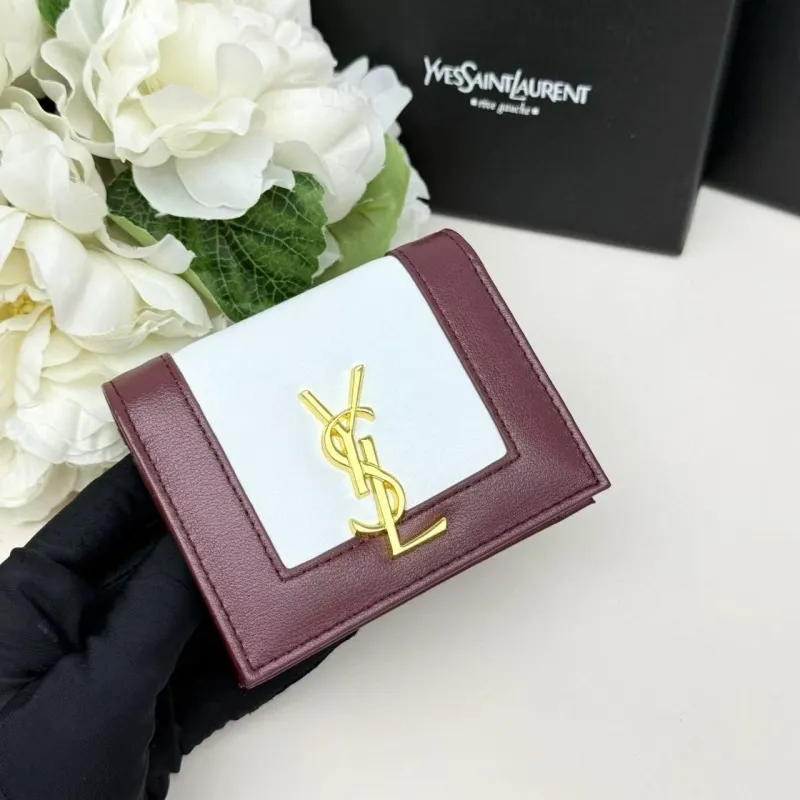 YSL White Burgundy Small Leather Wallet 296