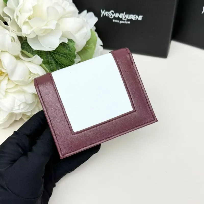 YSL White Burgundy Small Leather Wallet 296 - Image 3