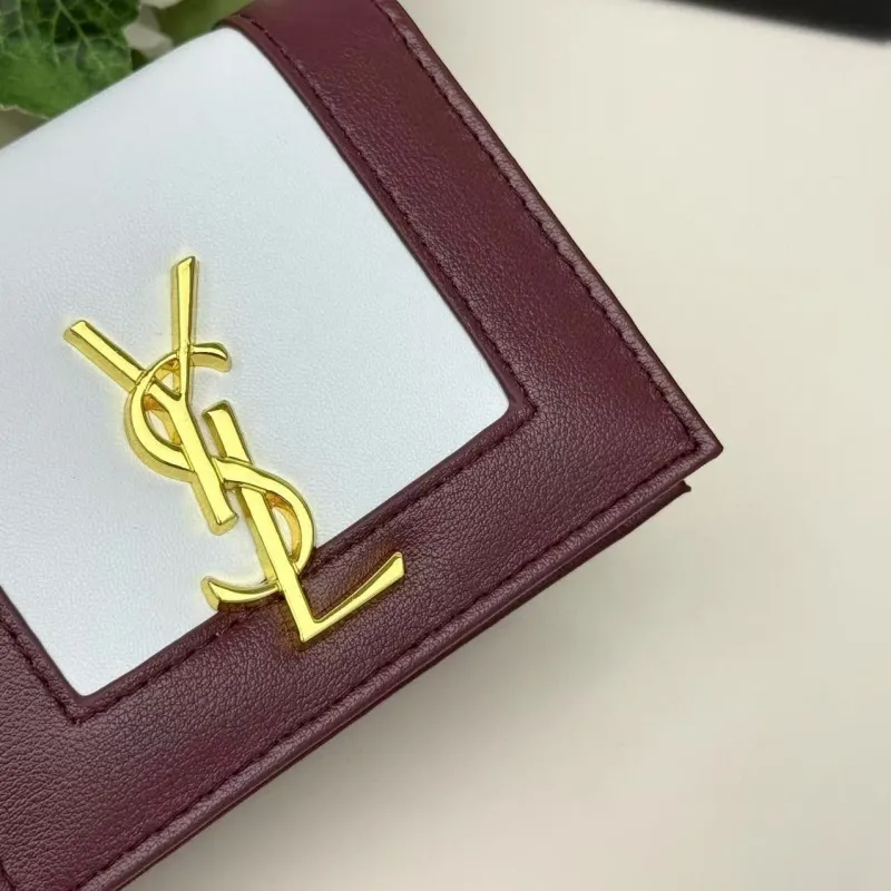 YSL White Burgundy Small Leather Wallet 296 - Image 4