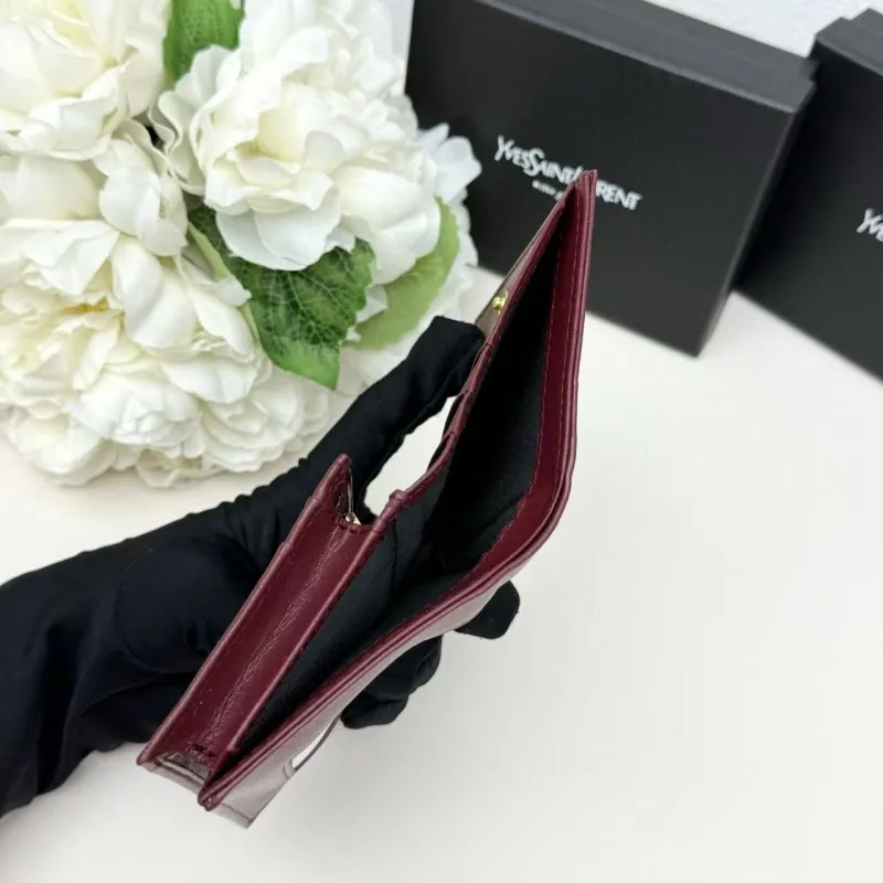 YSL White Burgundy Small Leather Wallet 296 - Image 5