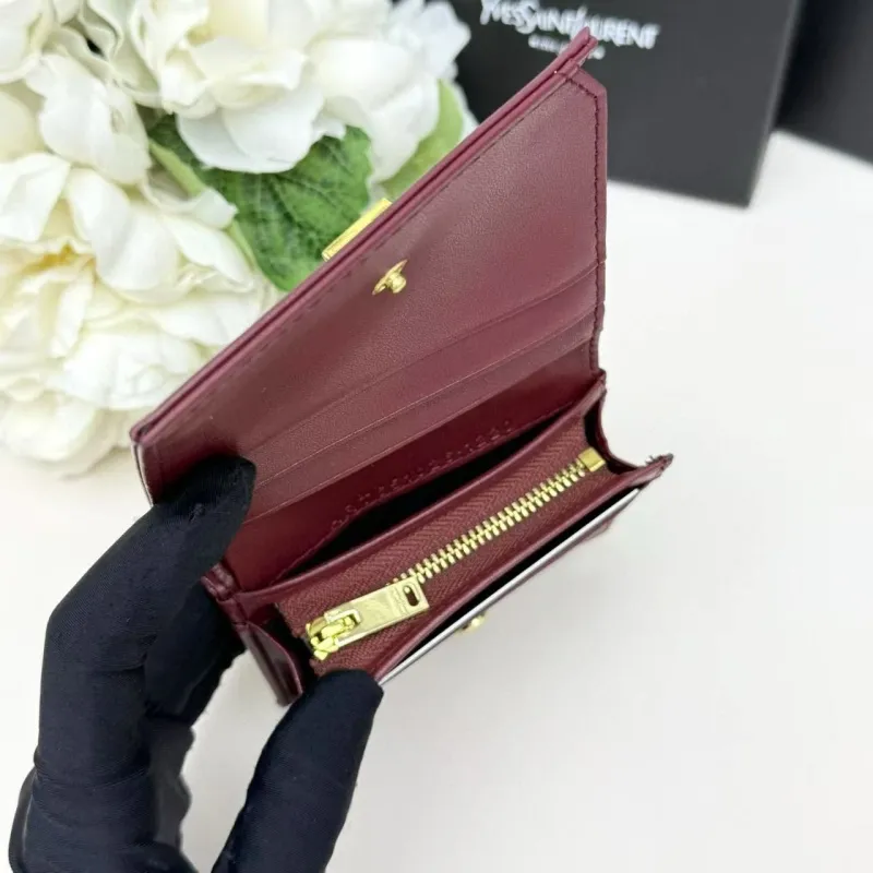 YSL White Burgundy Small Leather Wallet 296 - Image 6