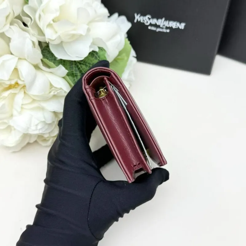 YSL White Burgundy Small Leather Wallet 296 - Image 7