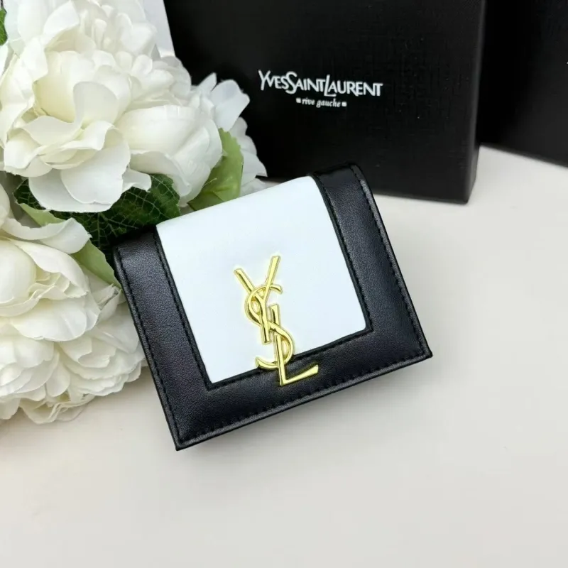 YSL Black White Leather Wallet 297