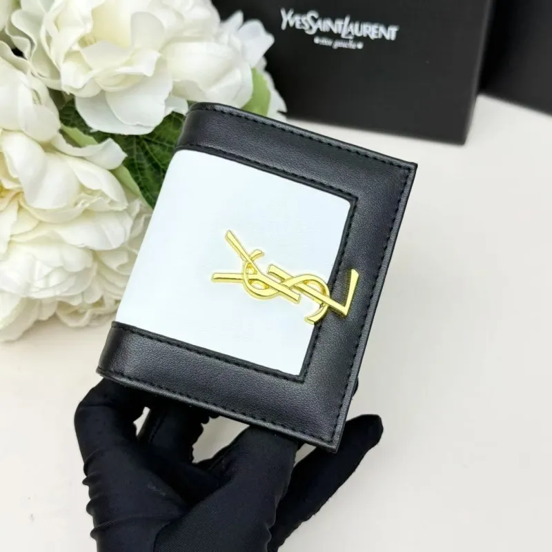 YSL Black White Leather Wallet 297 - Image 3