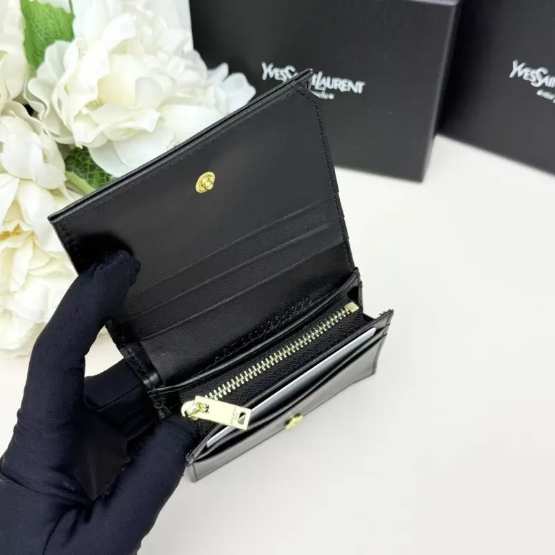 YSL Black White Leather Wallet 297 - Image 8