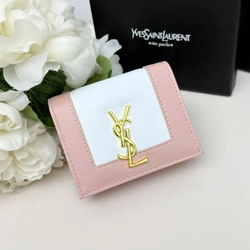 YSL Pink White Bifold Wallet 298