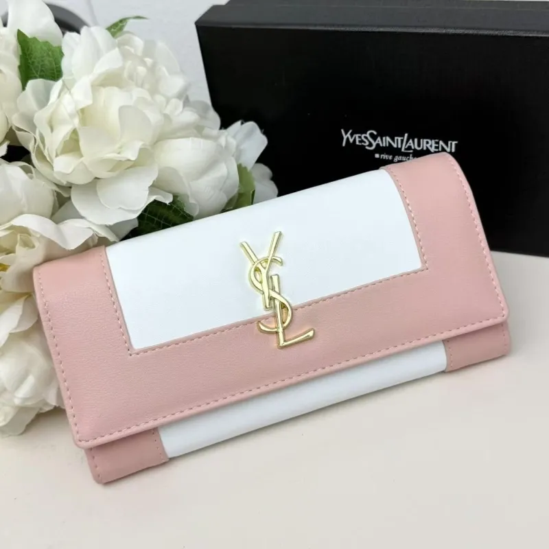 YSL Pink White Leather Long Wallet 299