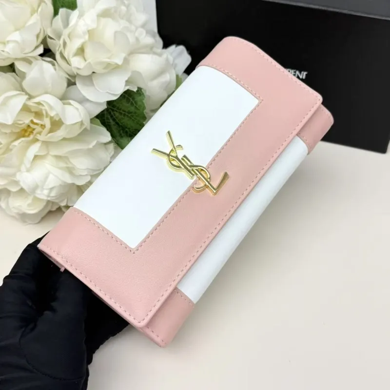 YSL Pink White Leather Long Wallet 299 - Image 3